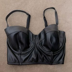 Black faux leather top/bra size 34DD